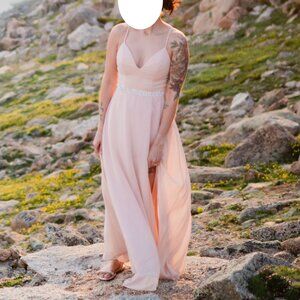 Lulu's Romantic Ways Blush Pink Lace Button Back Maxi Dress - XS